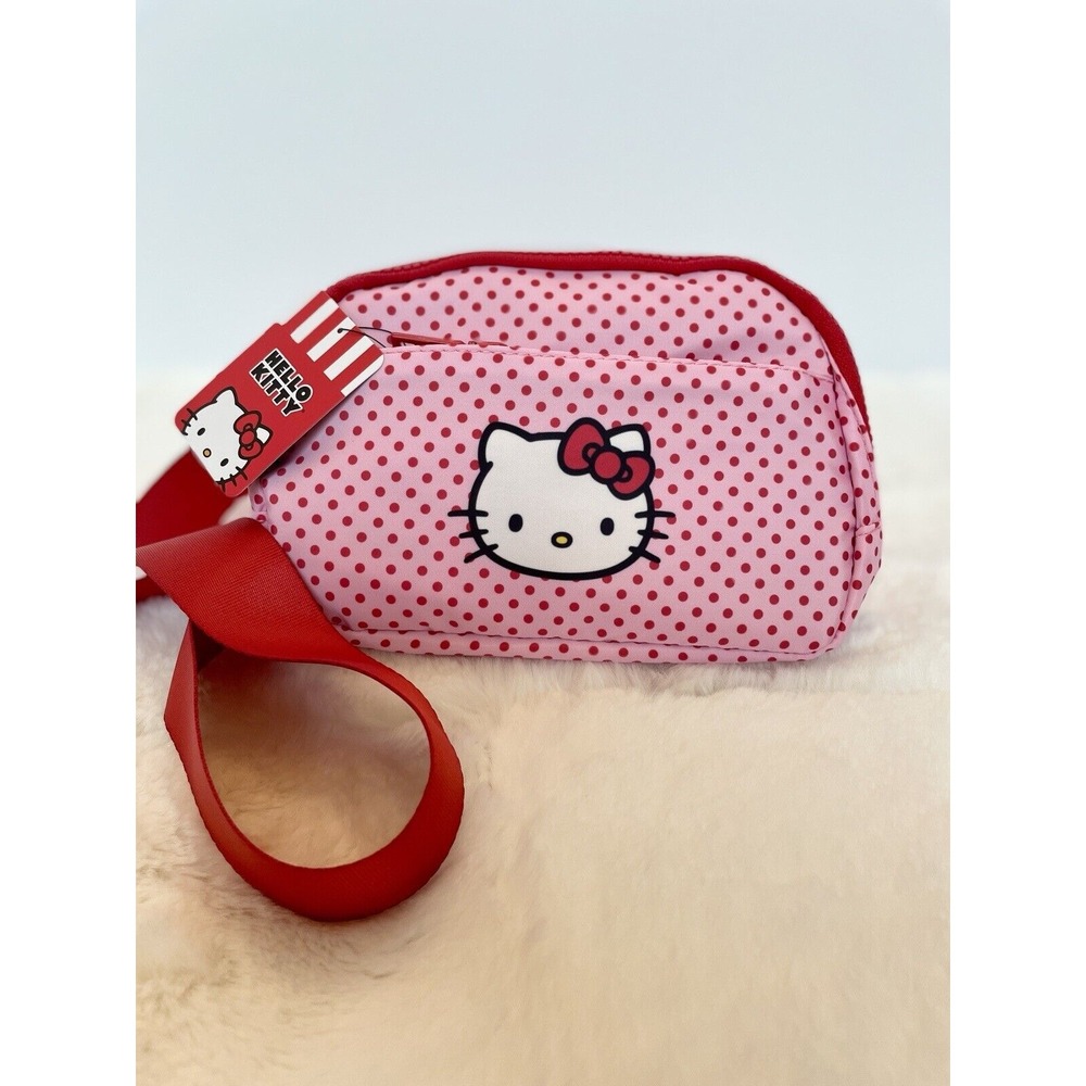 Hello Kitty Fanny Pack Waist Belt Crossbody Bag Pink Red Polka Dots Bioworld NEW